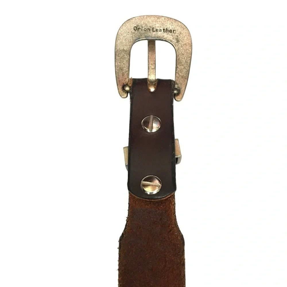 ORION LEATHER COMPANY Belt Largemouth Bass Concho Brown Antique Silver Finish